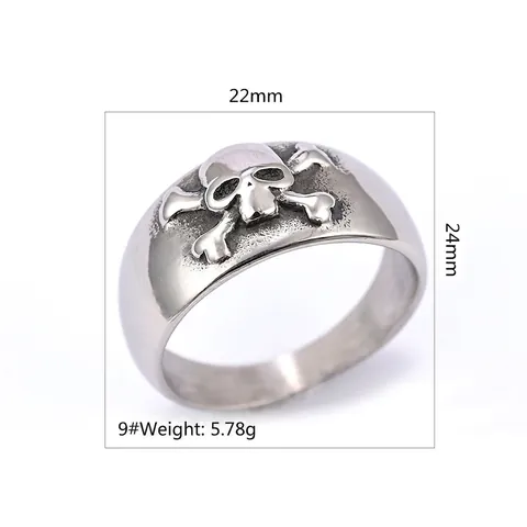 Skull Crossbones Ring Stainless Steel Vintage Punk Gothic Biker Band Jewelry For Men