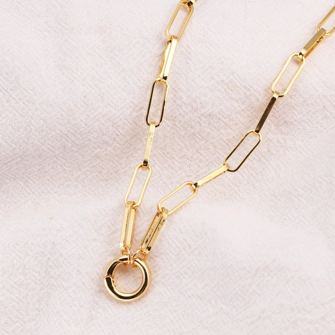 Collana Bracciale In Rame Dorato Catena A Graffetta Chiusura Rotonda Gioielli Minimalisti Geometrici Per Donne