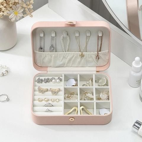 Portable PU Leather Jewelry Box Organizer Travel Case For Earrings Rings Necklaces Storage Display Box For Women