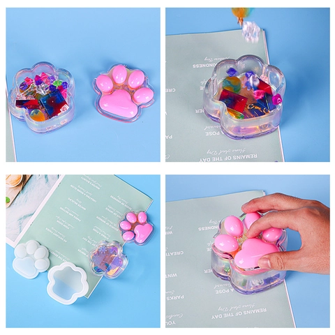 Cat Paw Storage Box Silicone Mold DIY Epoxy Resin Mirror Surface Jewelry Organizer Making Flexible Lid And Base