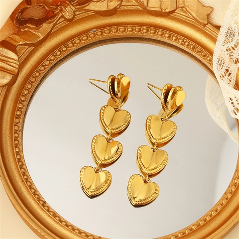 Orecchini a Cuore in Acciaio Inossidabile Oro per Donna Orecchini a Pendente a Quattro Strati a Cuore Stile Dolce Trendy Gioielli Festa