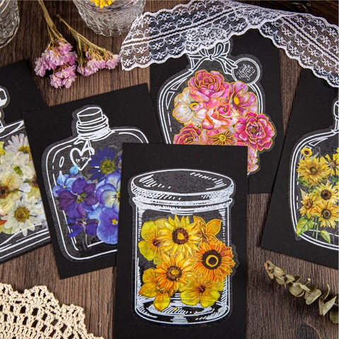 Adesivi PET Trasparenti Vintage Forme Di Bottiglie Mason Jar Arte Linea Bianca Per Scrapbooking DIY Journal Decorativi