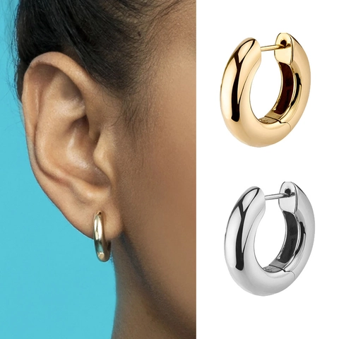 Retro Minimalist Copper Hoop Earrings For Women Chunky Round Geometric Gold Silver Plated C-Shaped Fashion Jewelry Accessories