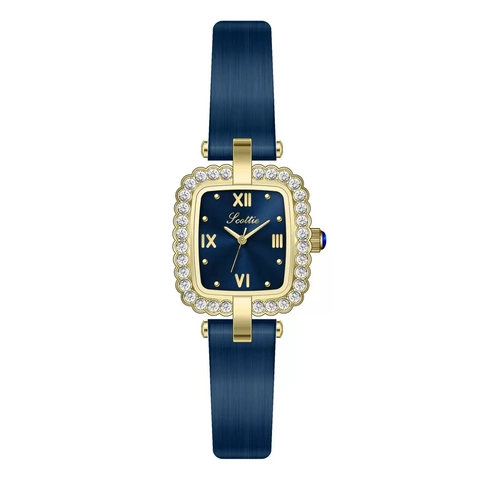 Montre À Quartz Élégante Pour Femmes Boîtier Carré En Alliage Strass Résistant À L'eau Vintage Rétro Bracelet En Cuir Pour Femmes