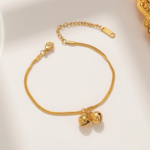 Double Layer Bracelet Stainless Steel Bell Pendants Snake Bone Chain Adjustable Fashion Jewelry For Women Gift