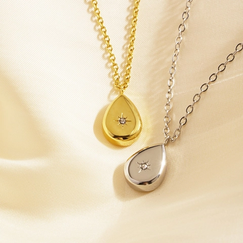 Collana Pendente Stella Acciaio Inossidabile Zircone Goccia Acqua Rettangolo Francese Retro Minimalista Gioielli Donna
