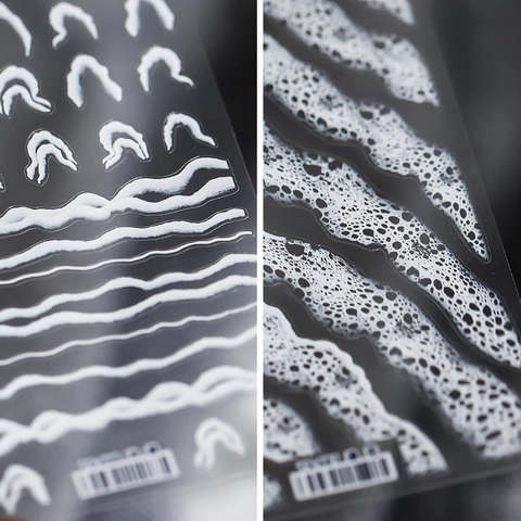 3D Embossed White Wave Nail Art Stickers Foam Ripple Water Minimalist Manicure Decoration Decals
