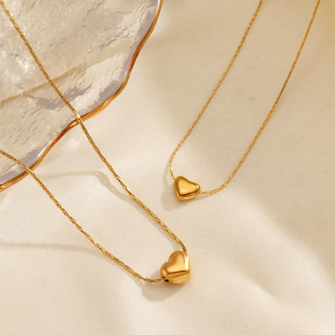 Heart Pendant Necklace Gold Plated Stainless Steel Minimalist Elegant Clavicle Snake Chain Fashion Jewelry For Women