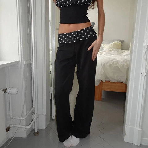 Pantalones De Pierna Ancha Para Mujer Lunares Estampado Cebra Cintura Doblada Casual Street Rectos Para Mujer