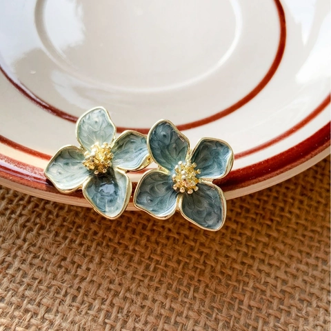 Boucles D'oreilles À Tige Fleur Vintage Alliage Émail Avec Tige En Argent Sterling 925 Style Français Bijoux De Niche Pour Femmes