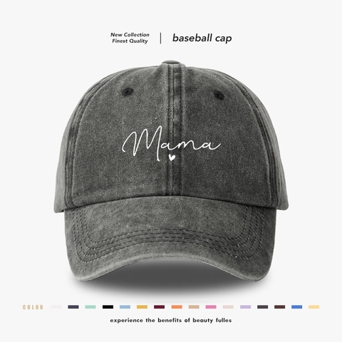 Berretto da Baseball in Cotone Lavato con Lettera Mama e Cuore Stampata per Uomo Donna Protezione Solare Regolabile Cappello Vintage