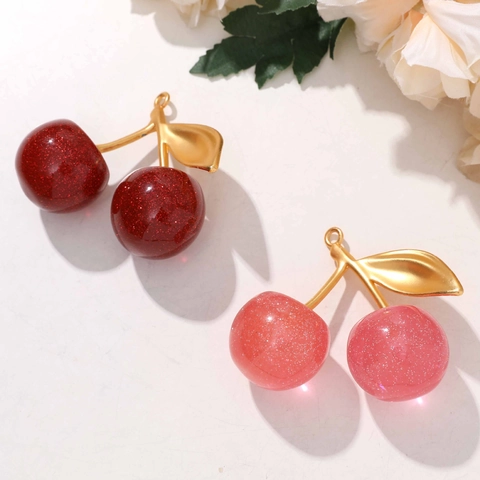 Cherry Charms Pendants Alloy And Resin Glitter Fruit Shape For DIY Jewelry Making Keychain Bag Decoration Women