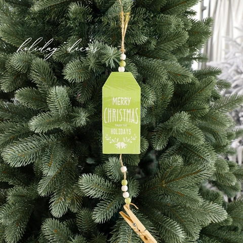 Decorazione Natalizia Da Appendere In Legno Con Clip Targa In Perle Di Legno Dipinte Motivo Merry Christmas Decorazione Per Albero Rustica