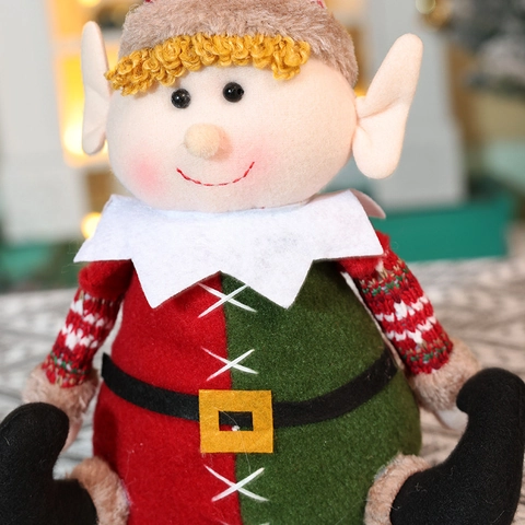 Muñeco De Elfo De Navidad Ornamento Peluche Sentado Con Gorro De Punto Y Cascabel Para Decoración De Hogar Y Escaparate