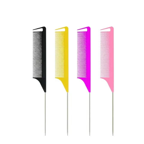 Professional Rat Tail Comb With Metal Pin PP Plastic Fine Tooth Hair Sectioning Highlighting Styling Tool Salon Accessory