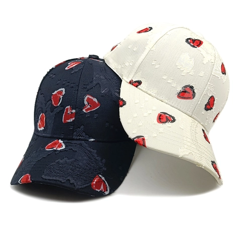 Valentine Heart Pattern Baseball Cap Distressed Retro Style Sun Protection Adjustable Polyester Hat For Women
