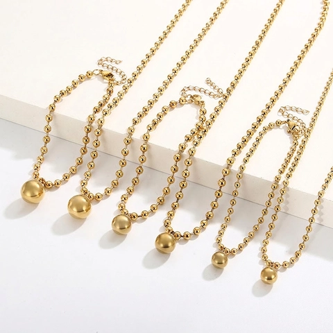 Gioielli Collana E Bracciale In Acciaio Inossidabile Catena A Sfere Ciondolo A Sfera Lucida Donne Moda Regolabile