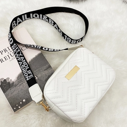 Sac Bandoulière Matelassé Pour Femmes En Cuir PU Motif Vagues Petit Sac Carré Avec Large Bandoulière Imprimée