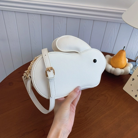 Women Cute Rabbit Shaped Crossbody Bag PU Leather Litchi Texture Cartoon Shoulder Purse Fashion Trendy Small Novelty