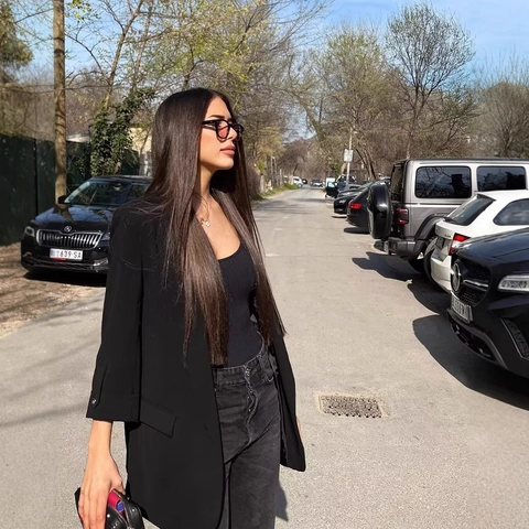 Blazer Casual Da Donna Giacca Tinta Unita Riga Manica Lunga Risvolto Con Intaglio Ufficio Business Pendolare Capispalla