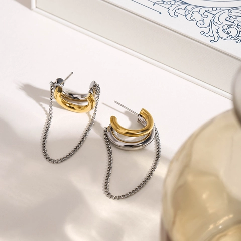 Pendientes De Aro Con Borlas De Acero Inoxidable Chapado En Oro Para Mujer Impermeables Hipoalergénicos Color Mixto Joyería