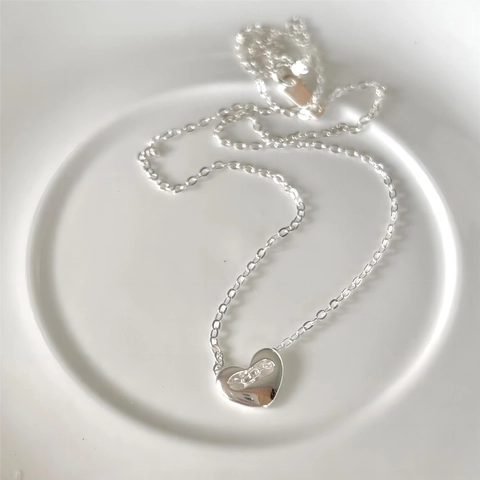 Minimalist Heart Pendant Necklace 925 Sterling Silver Hollow Dainty Chain Jewelry For Women Elegant Simple Gift