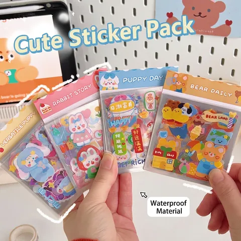 Süße Cartoon Tier Deko Aufkleber PVC Wasserdicht DIY Scrapbooking Journal Aufkleber Hase Bär Hund Für Kinder Mädchen