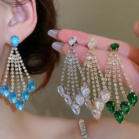 Luxus Troddel Wassertropfen Ohrhänger Kupfer Mit 925 Sterling Silber Ohrstecker Zirkon Eleganter Schmuck Für Damen
