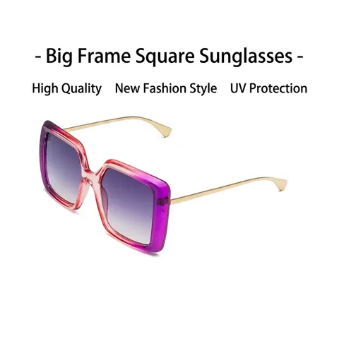 Oversized Square Sunglasses For Women UV400 Protection Retro Fashion Gradient AC Lens Plastic Frame Metal Temples