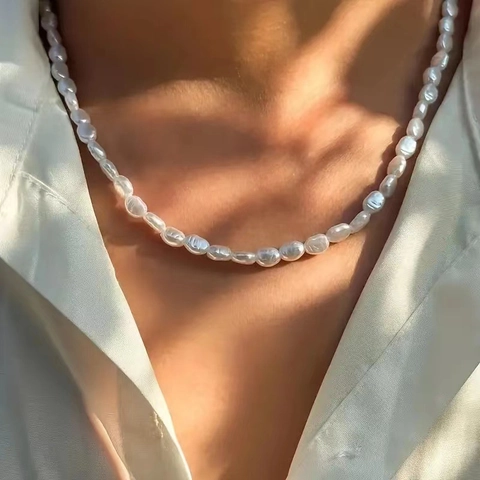 Baroque Irregular Imitation Artificial Pearl Necklace And Bracelet Jewelry With Stainless Steel Chain For Men Women