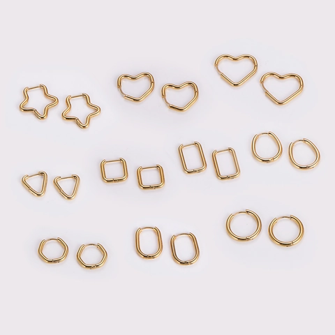 Minimalist Geometric Hoop Earrings Stainless Steel Gold Plated Heart Star Triangle Square Shape Jewelry For Women