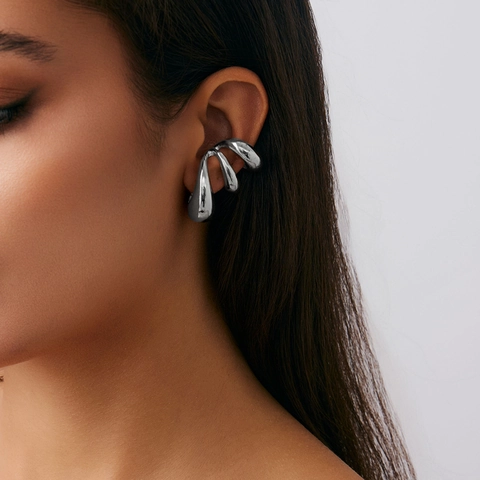 Minimalist C-Shaped Metal Ear Cuffs Geometric Spiral Liquid Metal Drop Non-Pierced Ear Clips For Women Fashion Jewelry Gift