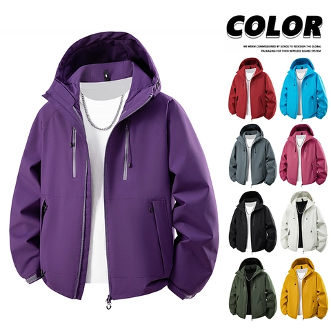 Veste à Capuche Homme Coupe-Vent Imperméable Extérieur Décontracté Multi-Poches Manteau Polyester Fermeture Éclair