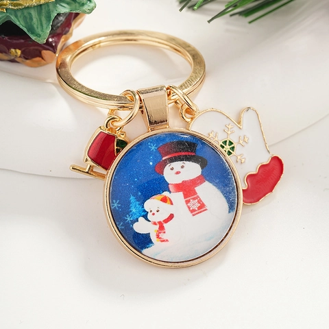 Christmas Theme Alloy Metal Keychain Santa Claus Snowman Enamel Pendant Key Ring Festive Bag Decoration Holiday Gift