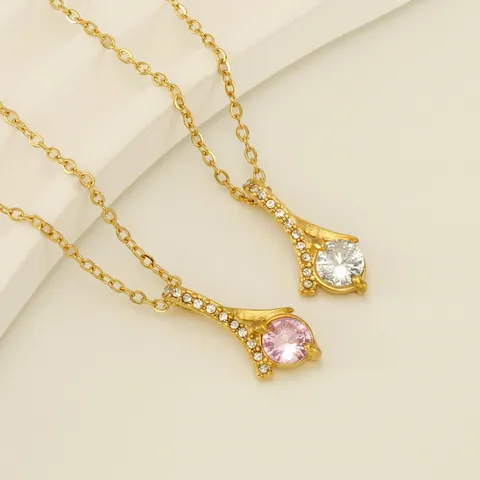Collier À Pendentif Élégant Acier Inoxydable Plaqué Or 18K Incrusté De Zircon Design Fluide Bijoux Minimalistes Pour Femmes Brillant