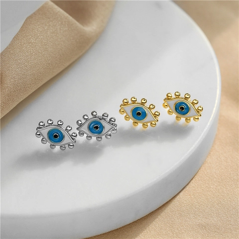 Evil Eye Ohrstecker Kupfer Emaille Tropföl Mit Silber Ohrstecker Bohemian Vintage Punk Schmuck Für Damen