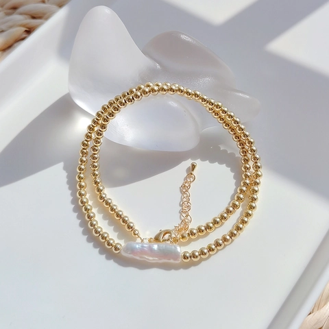 Süßwasserperlenkette Natürliche Süßwasser Unregelmäßige Vergoldete Kupferperlenkette Böhmischer Stil Schmuck Für Frauen