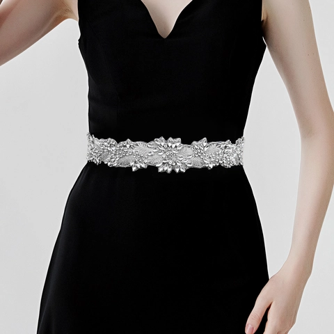 Cintura Da Sposa Fascia Strass Perla Artificial Nastro Accessori Per Abito Da Sposa Cucito A Mano Lusso Foglia Floreale Elegante Per Donne Sposa