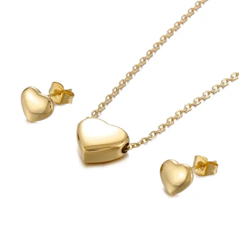 Minimalist Heart Stainless Steel Polished Heart Pendant Necklace And Heart Stud Earrings For Women Sweet Jewelry