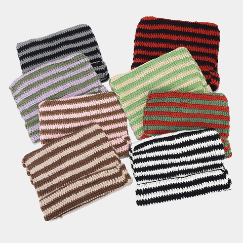 Berretto Con Orecchie Di Gatto Righe Acrilico Maglia Grossa Cappello Invernale Caldo Corna Di Diavolo Kawaii Stile Giapponese