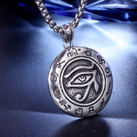 Vintage Stainless Steel Eye Of Horus Round Relief Pendant For Men Ancient Egyptian Symbol Charm Pendant Only Without Chain