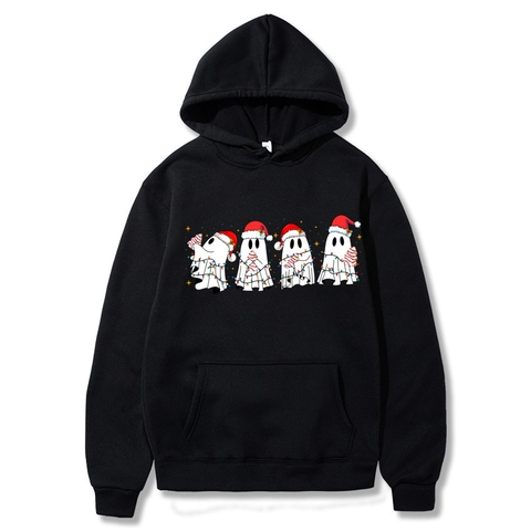 Weihnachtsgeister Grafik Print Hoodie Fleece Gefüttert Langarm Lässiger Loose Pullover Für Herren Damen
