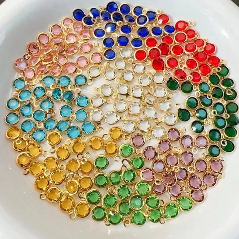 Runde Bunte Zirkon Glas Charms Kupfer Rand Anhänger Für DIY Halskette Armband Ohrring Schmuckherstellung
