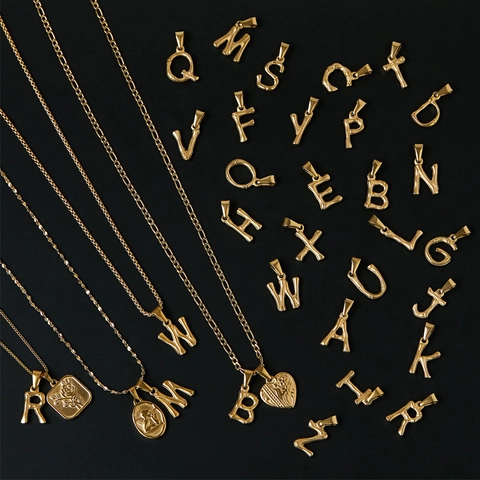 Bamboo Texture Initial Letter Pendants 18K Gold Plated Stainless Steel 3D Alphabet Charms DIY Jewelry Making Necklaces