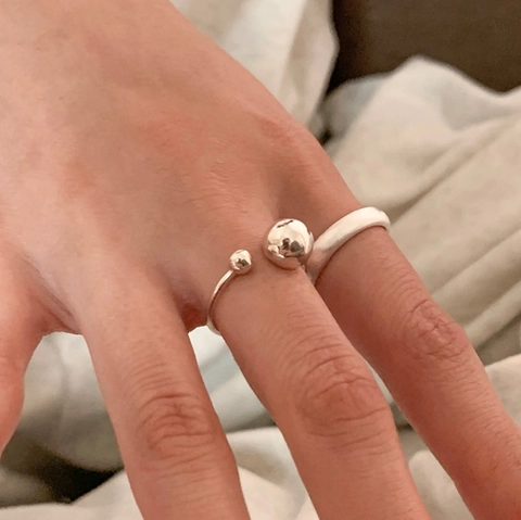 925 Sterling Silver Open Adjustable Ring Large Small Beads Balls Minimalist Geometric Fashion Jewelry For Women