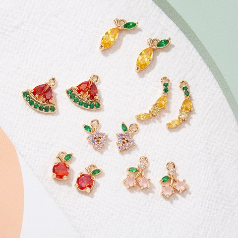 Fruit Charms DIY Jewelry Making Accessories Copper Gold Plated Micro Pave Cubic Zirconia Pendants For Earrings Necklaces