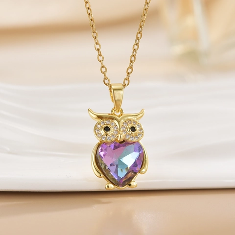 Eule Anhänger Halskette Kupfer Kristall Rhinestone Tier Schmuck Herzform Edelstein Mode Für Frauen Geschenk