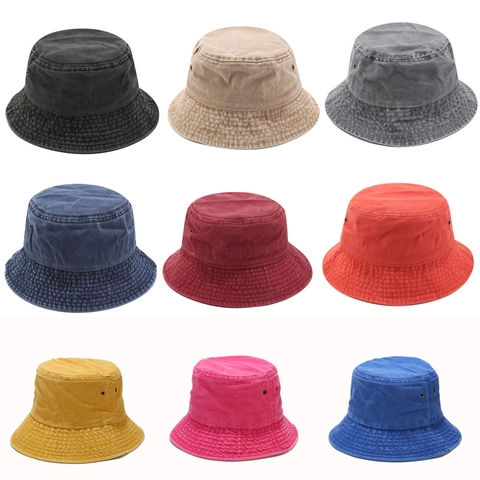 Cappello a Secchiello in Cotone Lavato Unisex Vintage Protezione Solare Pieghevole Cappello da Pescatore Tinta Unita Estate Viaggio