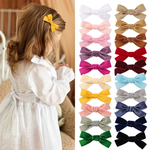Samt Schleife Haarklammern Für Mädchen Kinder Süße Haarspangen Weich Velours Seitenclips Einfarbige Haar Accessoires