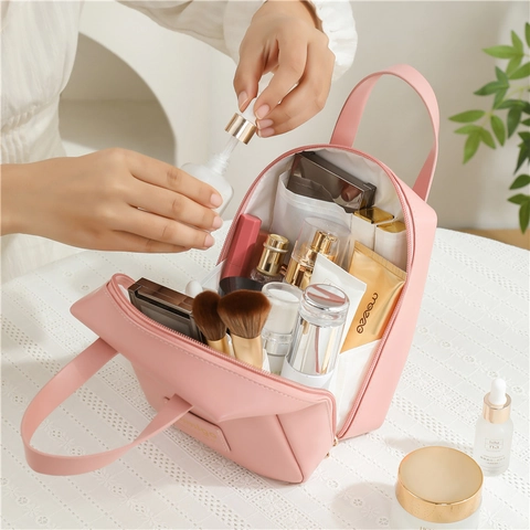 Bolsa De Cosméticos Forma De Concha Cuero PU Impermeable Gran Capacidad Neceser De Viaje Con Asa